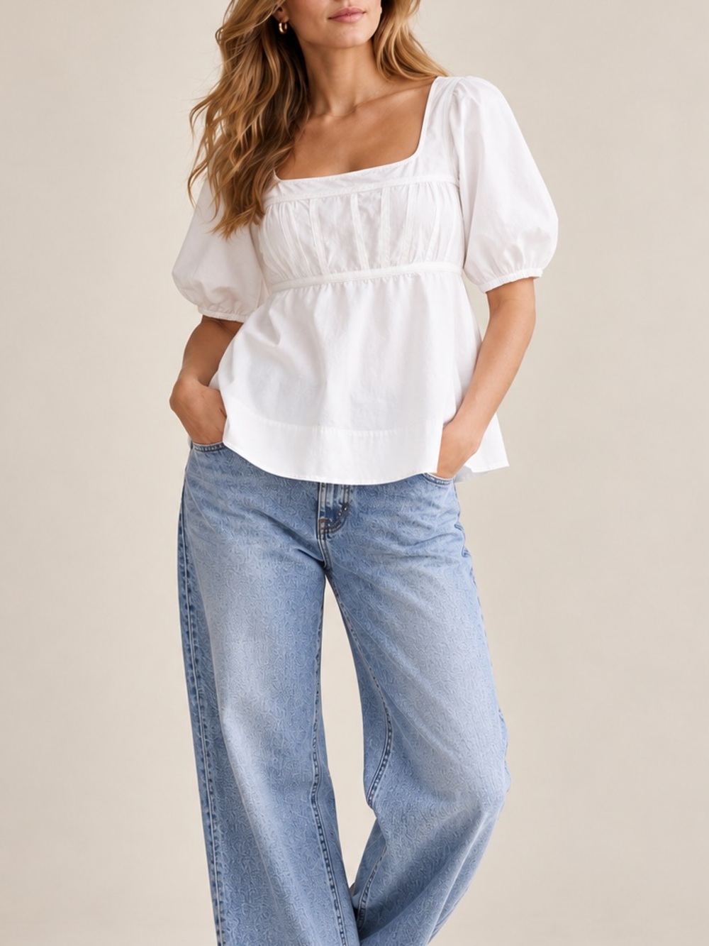 Tuckernuck White Cotton Corset Babydoll Puff Sleeve Blouse Size M